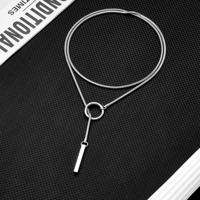 MIFYNN Heart O ring Slip Chain Necklaces for Women Stainless Steel Cuban Chain Bar Necklace Punk Rock Collar Necklace Handmade Adjustable Lariat Y Necklaces for Men - Image 5